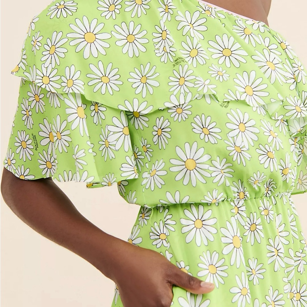 BOUTIQUE MOSCHINO Dress Green Daisy Off Shoulder - Picture 4 of 14